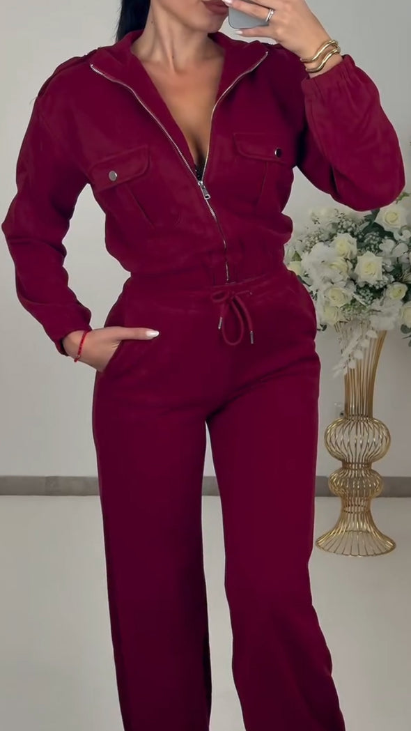 Women Lapel Jacket + Drawstring Pants Casual Suit