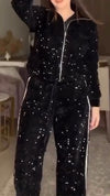 Women Lapel Sequined Jacket + Pants Casual Set