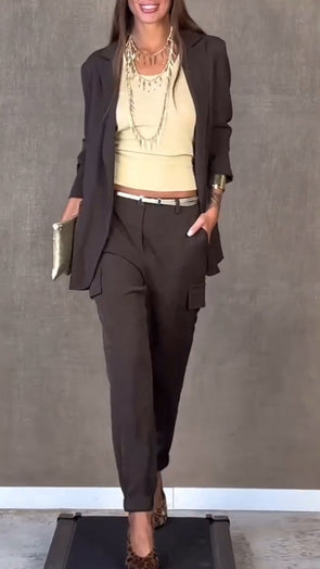 Women Lapel Jacket + Pants Temperament Commuter Suit