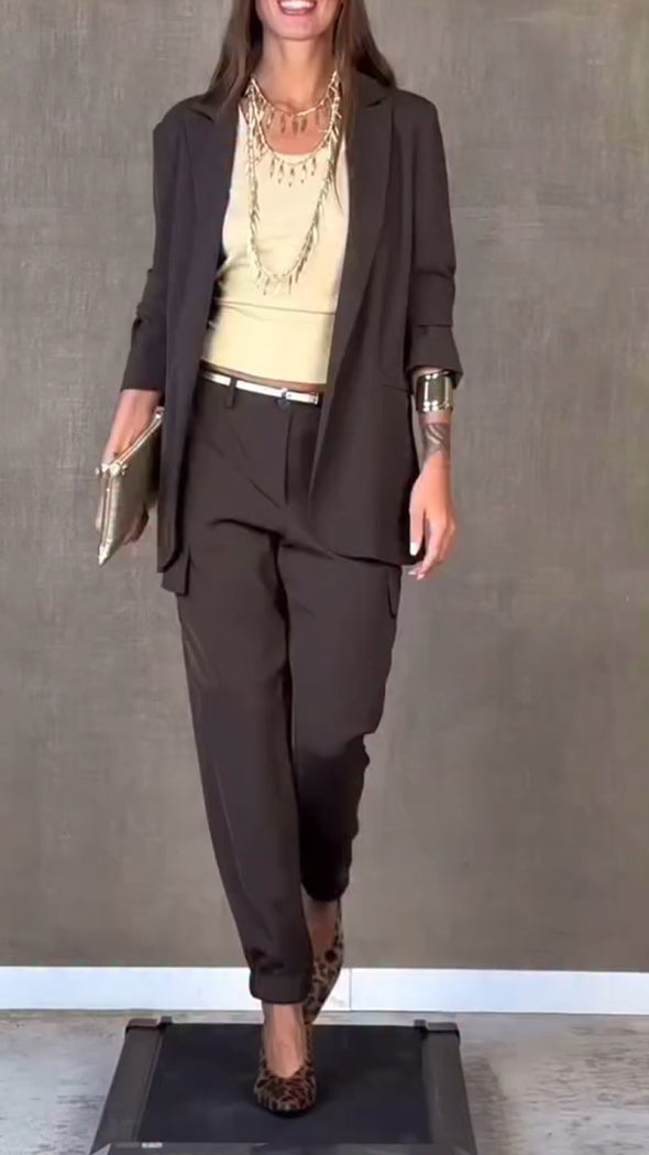 Women Lapel Jacket + Pants Temperament Commuter Suit