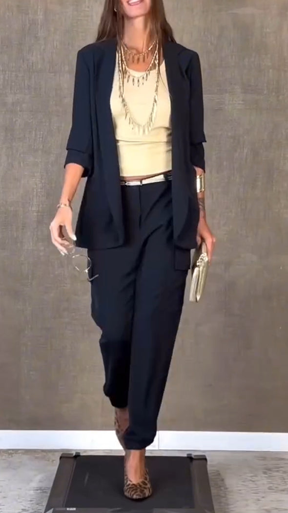 Women Lapel Jacket + Pants Temperament Commuter Suit