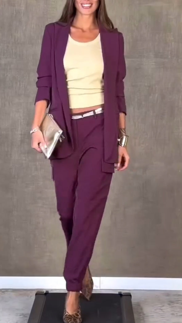 Women Lapel Jacket + Pants Temperament Commuter Suit