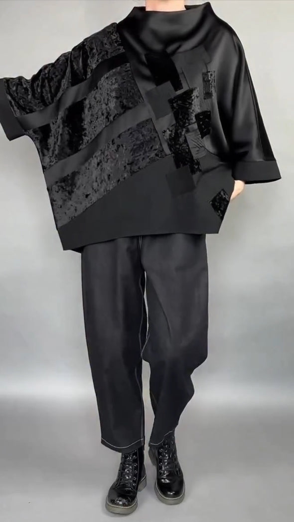 Women Round Neck Patchwork Top + Pants Casual Suit
