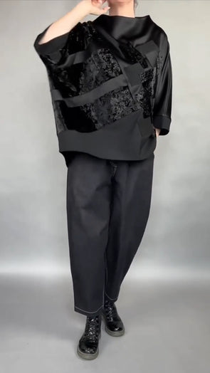 Women Round Neck Patchwork Top + Pants Casual Suit