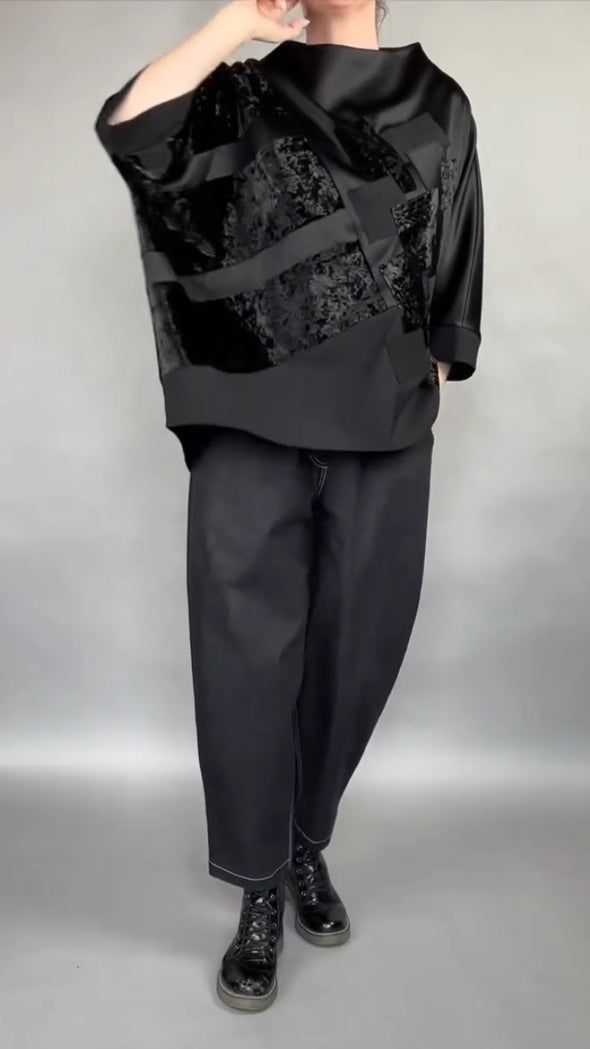 Women Round Neck Patchwork Top + Pants Casual Suit