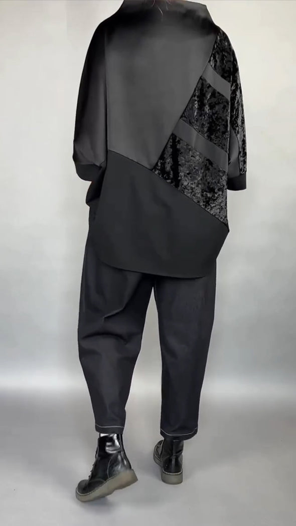 Women Round Neck Patchwork Top + Pants Casual Suit