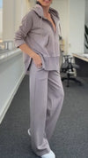 Women Round Neck Hooded Zipper Jacket + Pants Casual Suit