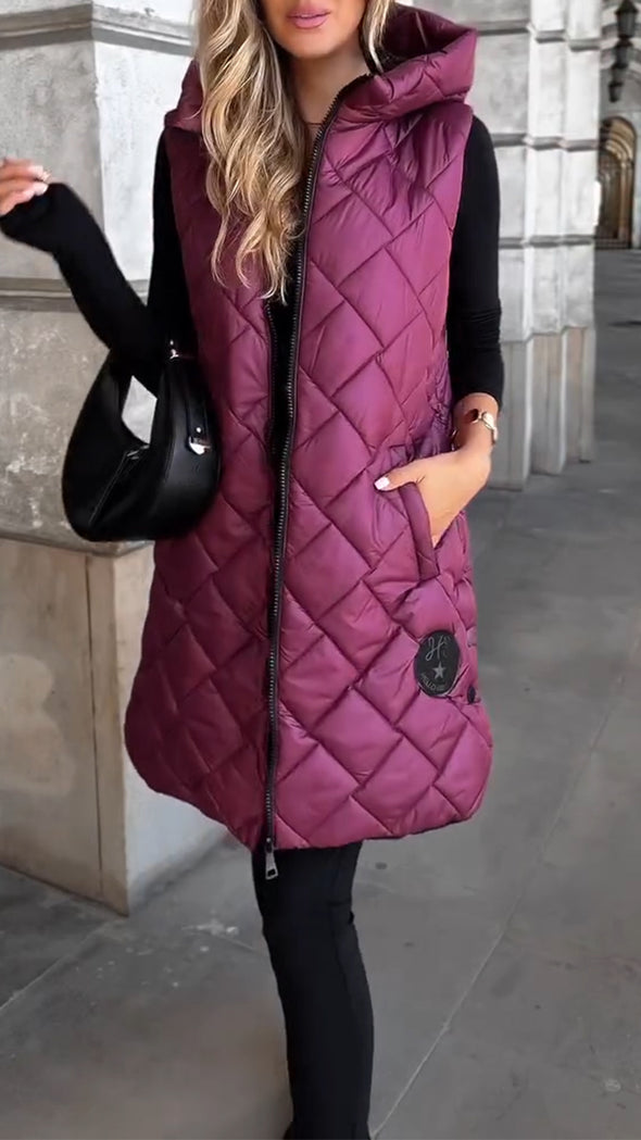 Women Hooded Casual Long Cotton Vest