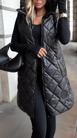 Women Hooded Casual Long Cotton Vest