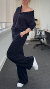 Women V-neck Top + Pants Solid Color Casual Suit