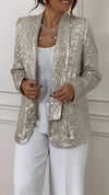 Women Lapel Sequined Casual Jacket