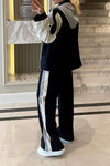 Women Casual Sweatshirt Panel Zipper Jacket+Pants Suit