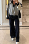 Women Casual Sweatshirt Panel Zipper Jacket+Pants Suit