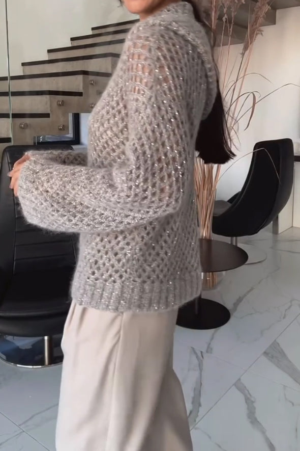 Women Casual Shiny Hollow Hooded Sweater