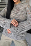 Women Casual Shiny Hollow Hooded Sweater