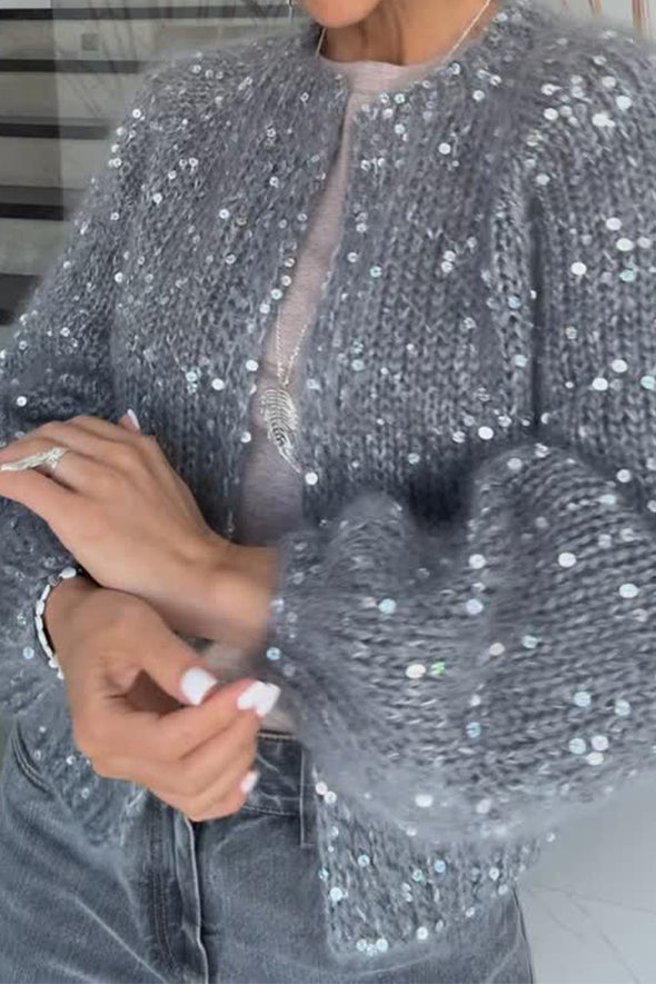 Women Casual Sequin Cardigan Sweater