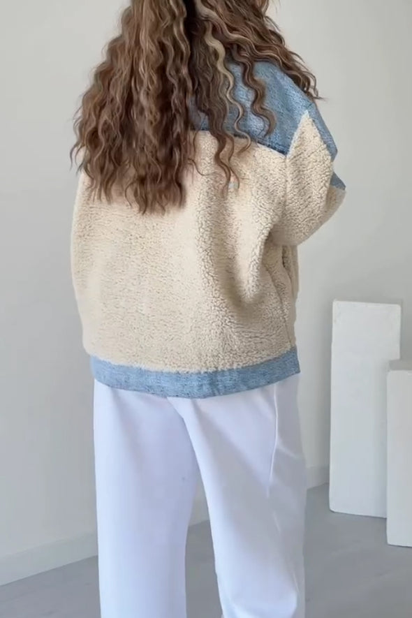 Women Casual Contrast Plush Panelled Jacket