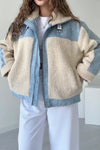 Women Casual Contrast Plush Panelled Jacket