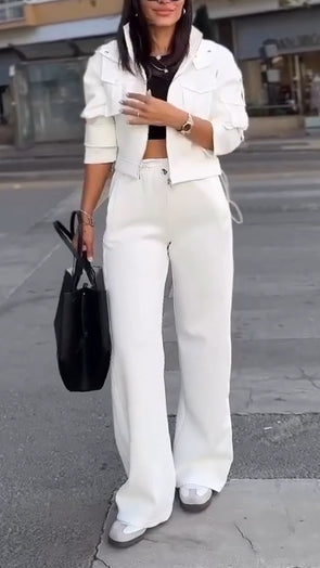 Ladies Collar Jacket+ Pants with A Casual Temperament Suit