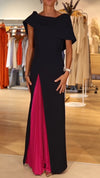 Women Round Neck Stitching Contrast Color Temperament Elegant Dress
