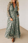 Women V-neck Printed Patchwork Casual Dress