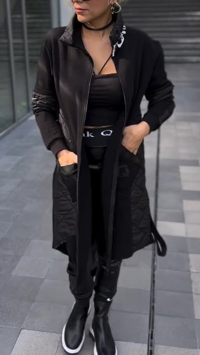 Women Stand Collar Printed Letters Temperament Casual Long Jacket