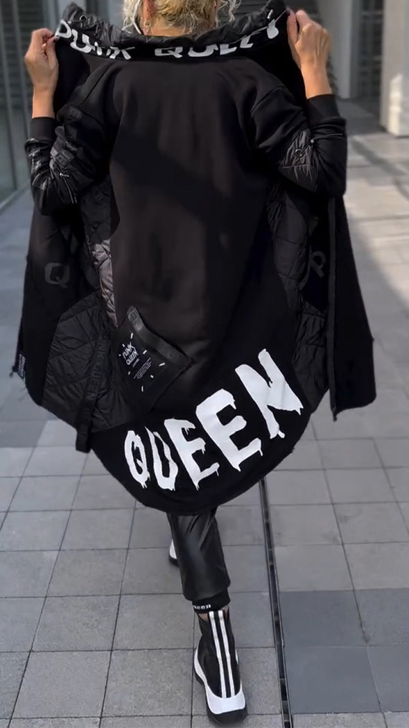 Women Stand Collar Printed Letters Temperament Casual Long Jacket