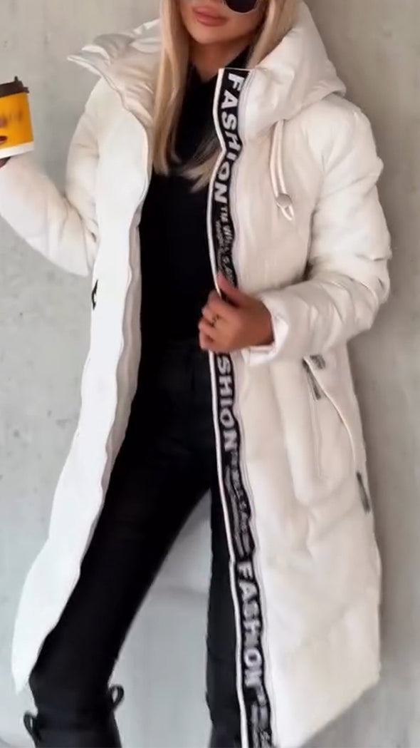 Women Hooded Patchwork Printed Letter Casual Cotton Jacket