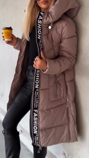 Women Hooded Patchwork Printed Letter Casual Cotton Jacket
