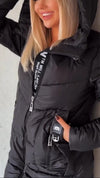 Women Hooded Patchwork Printed Letter Casual Cotton Jacket