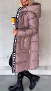 Women Hooded Patchwork Printed Letter Casual Cotton Jacket