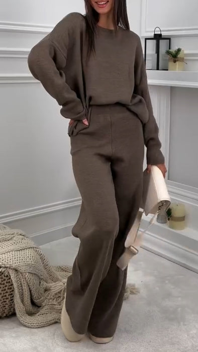 Women Round Neck Solid Color Casual Suit
