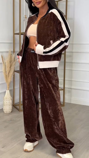 Women Round Neck Jacket + Pants Casual Suit
