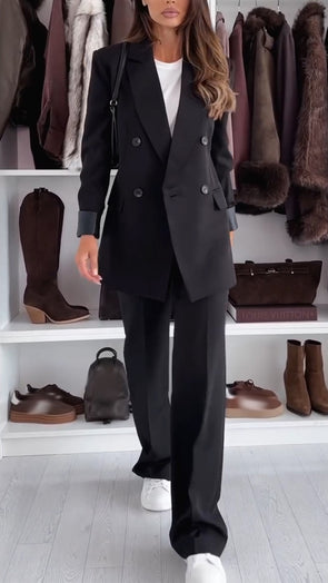 Women Lapel Solid Color Temperament Commuter Suit