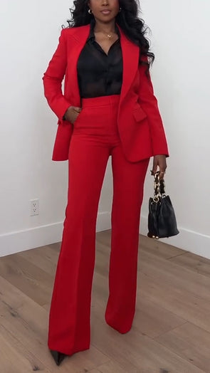 Women Lapel Solid Color Temperament Commuter Suit