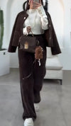 Women Round-neck Button-down Jacket + Pants Casual Suit