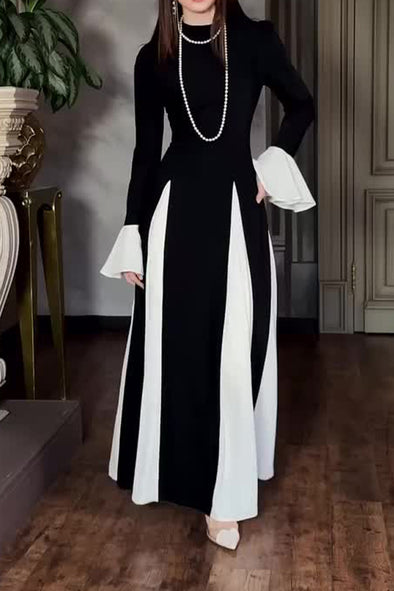 Women Elegant Ruffled Trim Bell Sleeve Slim Maxi Dress