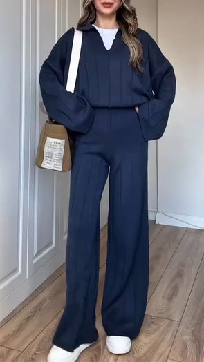 Women Lapel Solid Color Casual Suit