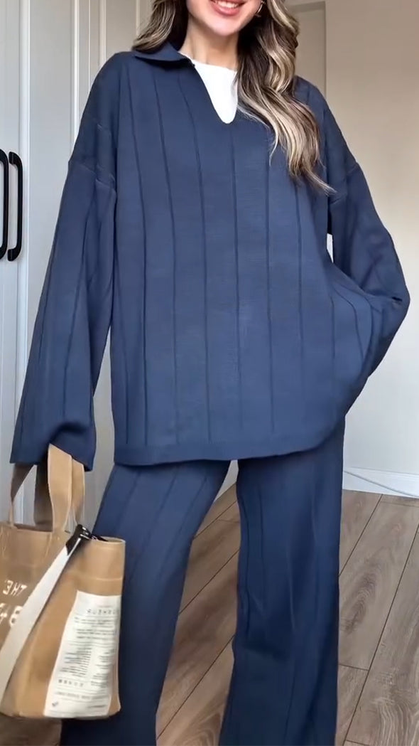 Women Lapel Solid Color Casual Suit