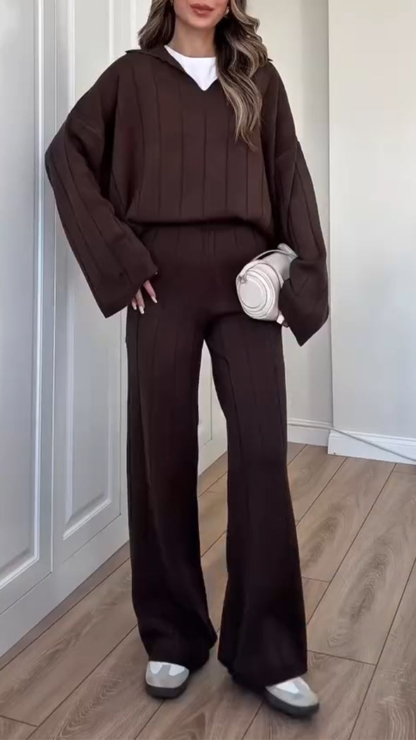 Women Lapel Solid Color Casual Suit
