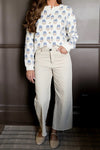 Women Casual Floral Crew Neck Long Sleeve Cardigan Sweater