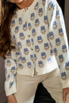 Women Casual Floral Crew Neck Long Sleeve Cardigan Sweater