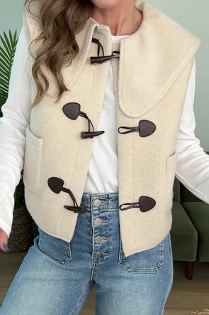 Women Casual Plush Warm Large Lapel Claw Button Vest Jacket