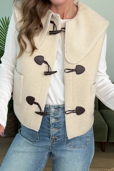 Women Casual Plush Warm Large Lapel Claw Button Vest Jacket
