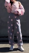 Women Heart Print Jacket + Pants Casual Set