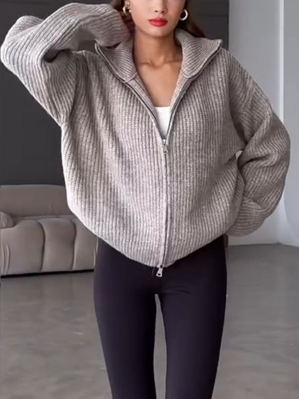 Women Lapel Casual Knitted Coat