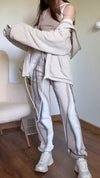 Women Wavy Patterned Jacket + Pants Casual Suit