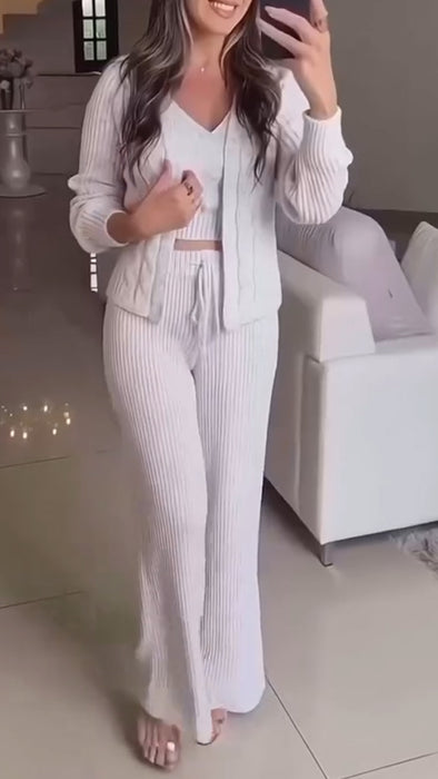 Women Solid Color Casual Three-piece Suit