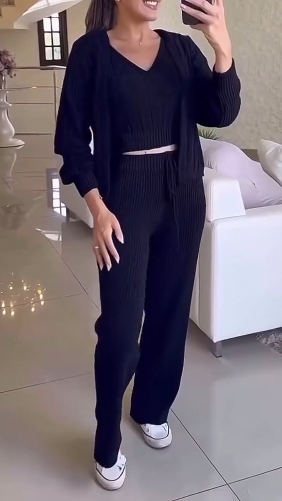 Women Solid Color Casual Three-piece Suit
