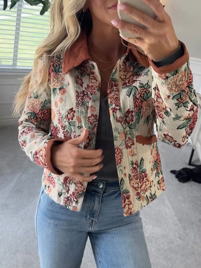 Women Lapel Printed Casual Jacket
